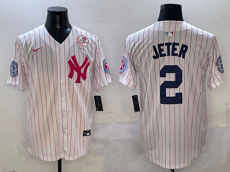 Men New York Yankees #2 Jeter White Stripe Jointly Name Nike 2025 MLB Jersey style 5->chicago bears->NFL Jersey